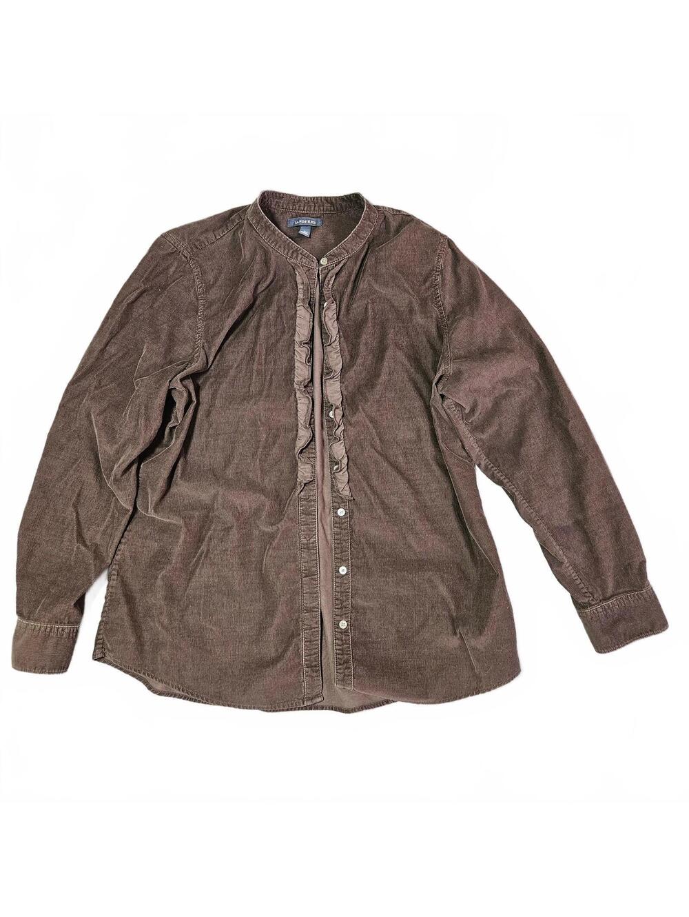 Lands' End Women's Large Brown Corduroy Button-Up Shirt Long Sleeve Casual Top
